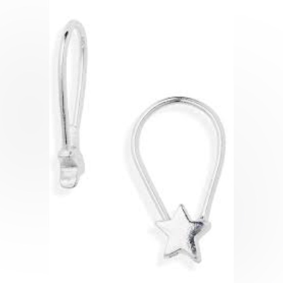 Silver Star Hoop Earrings Dainty Safety Pin Star Silver 925 - Picture 6 of 6